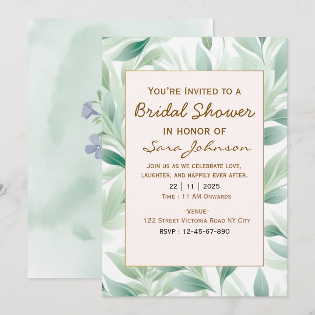 Greenery Floral Bridal Shower Invitation (Front/Back)