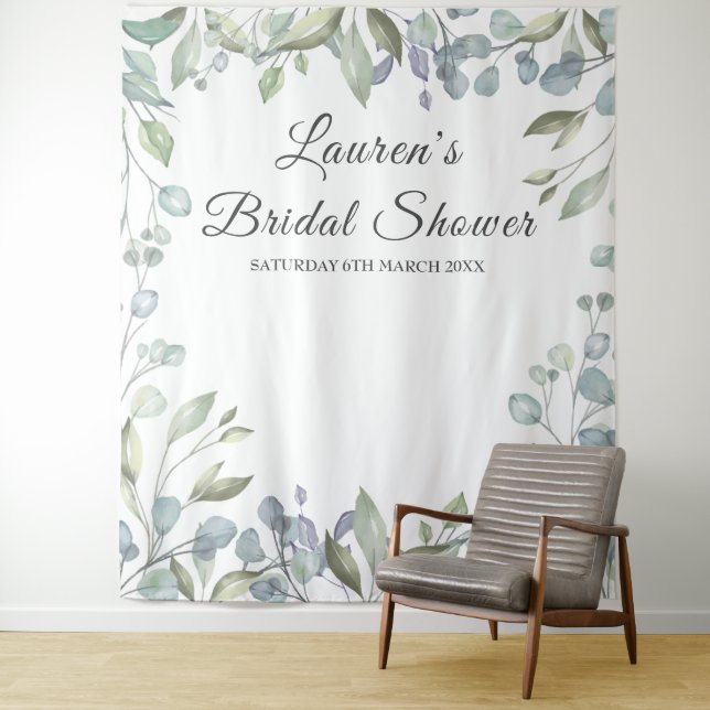 Greenery Floral Bridal Shower Photo Booth Backdrop Tapestry (In Situ)