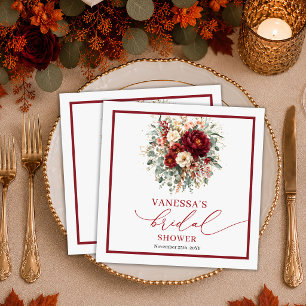Greenery Floral Burgundy Gold fall boho bridal Napkin