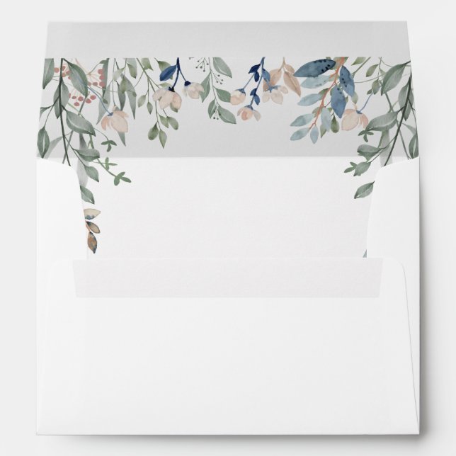 Greenery Floral Cascade Gold Return Address Envelope (Back (Bottom))