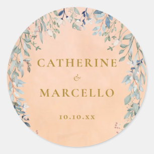 Greenery Floral Cascade Rustic Wedding Classic Round Sticker