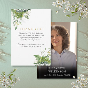 Greenery Floral Celebration Of Life Funeral Photo Thank You Card