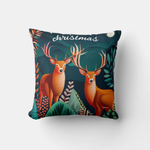 greenery Floral Deer Antlers Christmas Holiday Cushion
