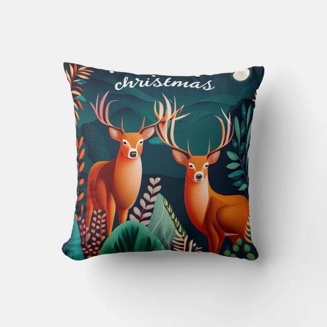 greenery Floral Deer Antlers Christmas Holiday Cushion (Front)