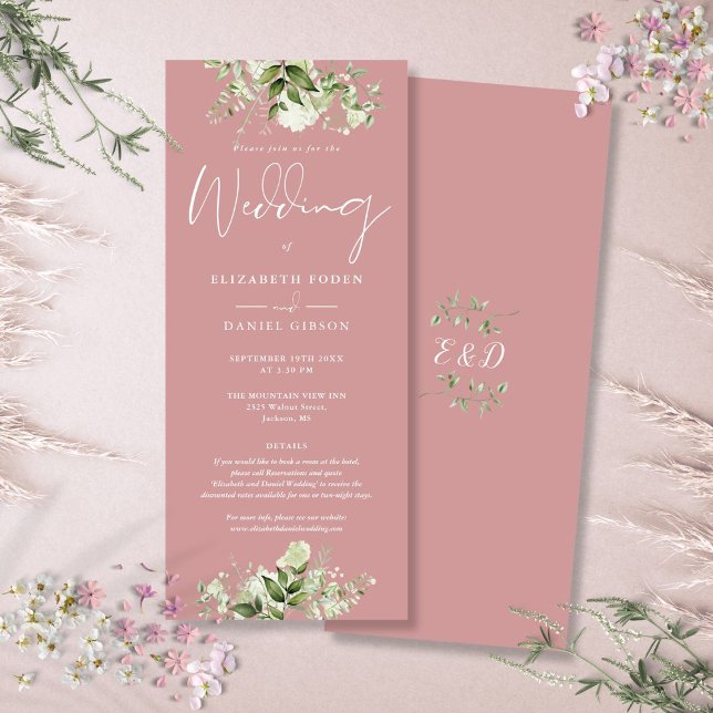 Greenery Floral Details Dusty Rose Wedding Invitation (Greenery Floral Details Dusty Rose Wedding Invitation)