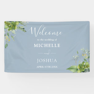 Greenery Floral Dusty Blue Wedding Welcome Banner