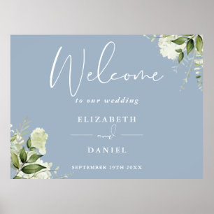 Greenery Floral Dusty Blue Wedding Welcome Sign