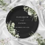 Greenery Floral Elegant Black And White Wedding Paper Plate<br><div class="desc">Elegant floral greenery black and white wedding paper plate personalised with your names and special wedding date. Designed by Thisisnotme©</div>