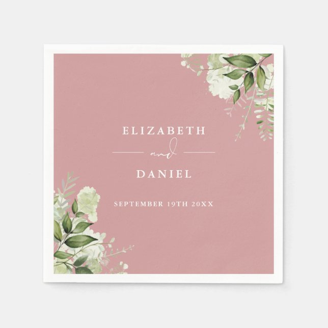 Greenery Floral Elegant Dusty Rose Wedding Napkin (Front)