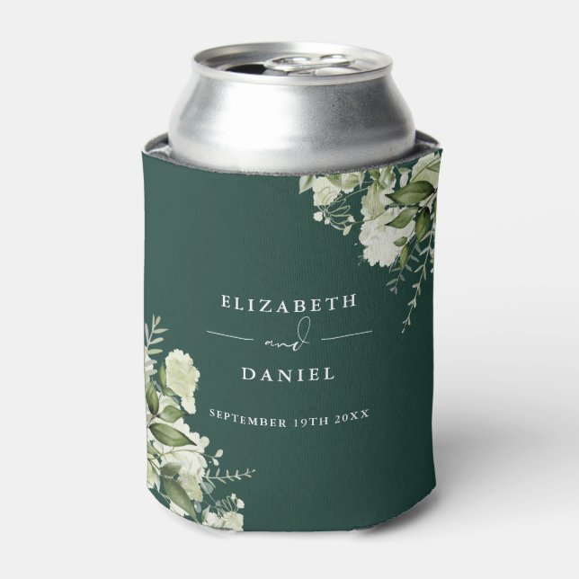 Greenery Floral Elegant Emerald Wedding Can Cooler (Can Front)
