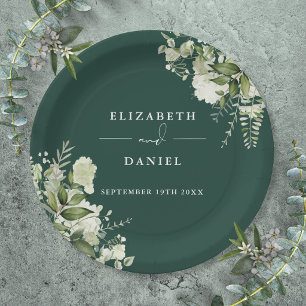 Greenery Floral Elegant Emerald Wedding Paper Plate