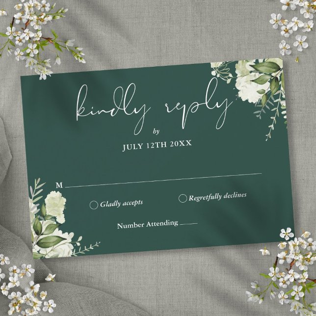Greenery Floral Elegant Emerald Wedding RSVP Card (Greenery Floral Elegant Emerald Wedding RSVP Card)