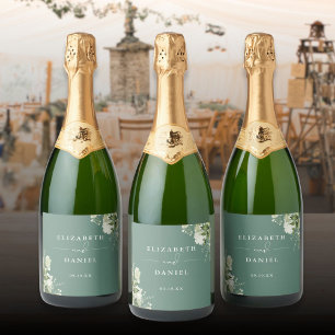Greenery Floral Elegant Eucalyptus Green Wedding Sparkling Wine Label