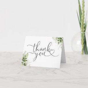 Greenery Floral Elegant Heart Script Thank You Card