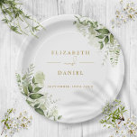 Greenery Floral Elegant Modern Gold Wedding Paper Plate<br><div class="desc">Elegant floral greenery wedding paper plate personalised with your names and special wedding date. Designed by Thisisnotme©</div>