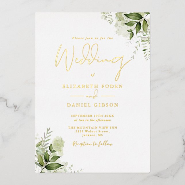 Greenery Floral Elegant Monogram Wedding Gold (Front)
