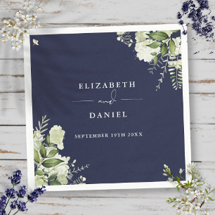 Greenery Floral Elegant Navy Blue Wedding Napkin