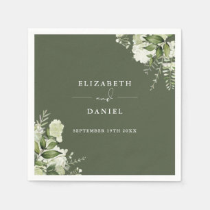 Greenery Floral Elegant Olive Green Wedding Napkin