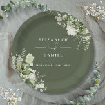 Greenery Floral Elegant Olive Green Wedding Paper Plate<br><div class="desc">Elegant floral greenery olive green wedding paper plate personalized with your names and special wedding date. Designed by Thisisnotme©</div>