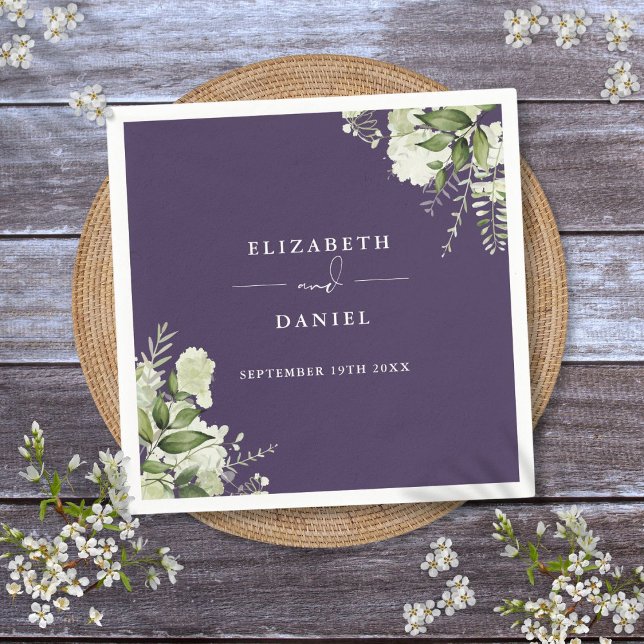 Greenery Floral Elegant Purple Wedding Napkin (Greenery Floral Elegant Purple Wedding Napkins)