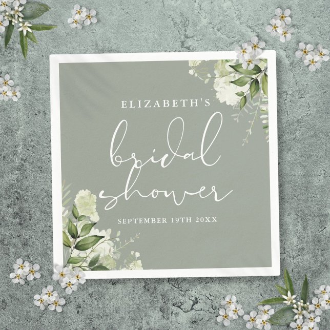 Greenery Floral Elegant Sage Green Bridal Shower Napkin (Greenery Floral Elegant Sage Green Bridal Shower Napkins)
