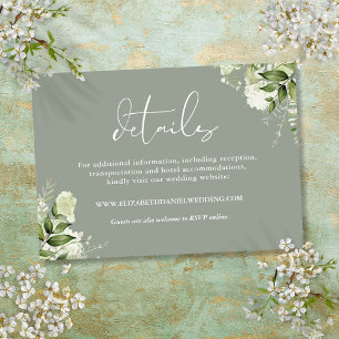 Greenery Floral Elegant Sage Green Wedding Details Enclosure Card