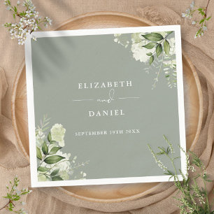 Greenery Floral Elegant Sage Green Wedding Napkin