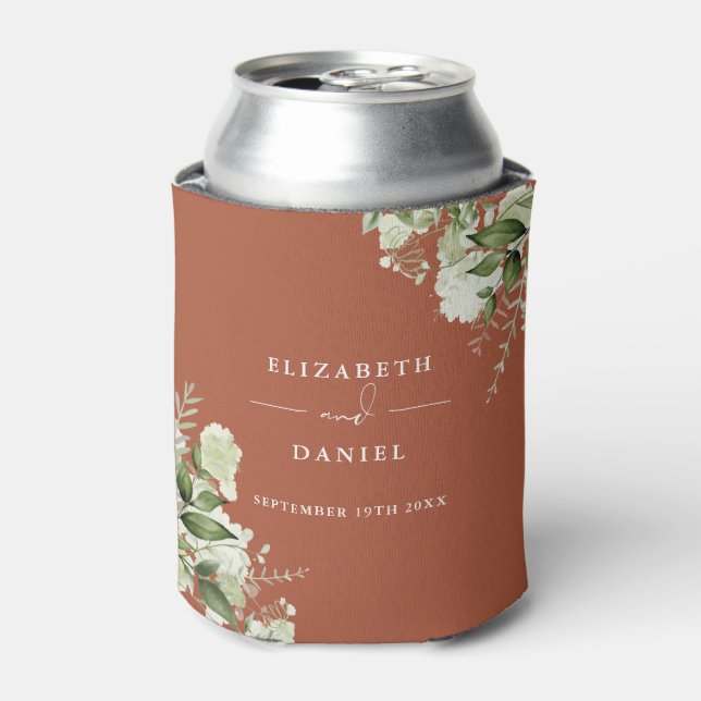 Greenery Floral Elegant Terracotta Wedding Can Cooler (Can Front)