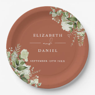 Greenery Floral Elegant Terracotta Wedding Paper Plate