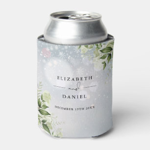 Greenery Floral Elegant Winter Wedding Can Cooler