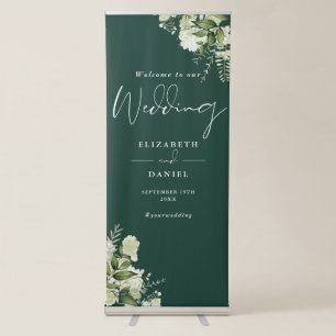 Greenery Floral Emerald Green Wedding Welcome Retractable Banner
