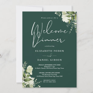 Greenery Floral Emerald Green Welcome Dinner Invitation