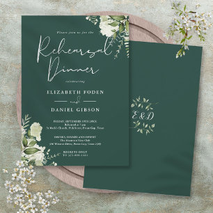 Greenery Floral Emerald Rehearsal Dinner Invitation