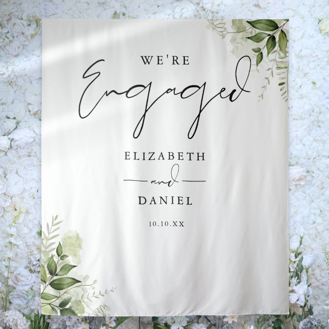 Greenery Floral Engagement Party Backdrop Tapestry (Greenery Floral Engagement Party Backdrop)
