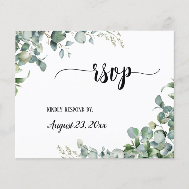 Greenery Floral Eucalyptus Wedding RSVP Respond (Front)
