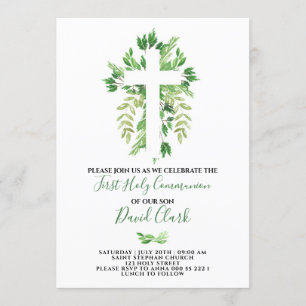 Greenery Floral First Holy Communion Invitation