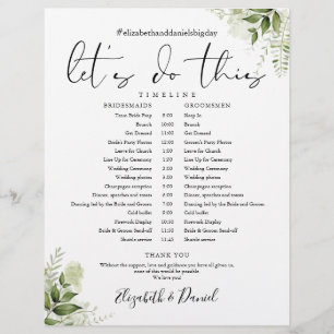 Greenery Floral Foliage Wedding Schedule Timeline