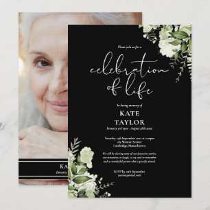 Greenery Floral Funeral Celebration of Life Photo Invitation