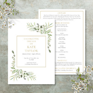 Greenery Floral Funeral Order Of Service Program Invitation