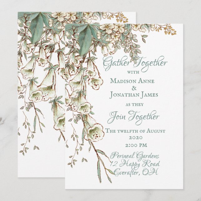 Greenery Floral Garland Script Elegant Wedding Invitation (Front/Back)