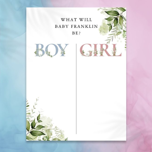 Greenery Floral Gender Reveal Voting Sign (Greenery Floral Gender Reveal Voting Sign)