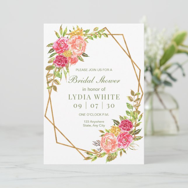 Greenery Floral Geometric Bridal shower Party Invitation (Standing Front)