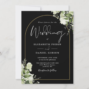 Greenery Floral Gold Arch Monogram Wedding Invitation