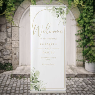 Greenery Floral Gold Arch Script Wedding Welcome Retractable Banner