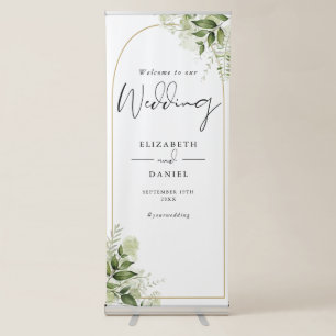 Greenery Floral Gold Arch Wedding Welcome Retractable Banner
