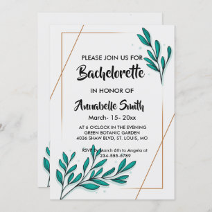 Greenery Floral Gold Foil Leaves bachelor Invitation