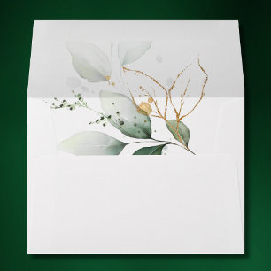 Greenery Floral Gold Foil Leaves Botanical Wedding Envelope
