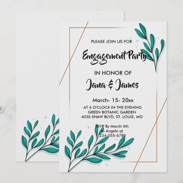 Greenery Floral Gold Foil Leaves    Engagement Invitation (Front/Back)
