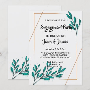 Greenery Floral Gold Foil Leaves    Engagement Invitation