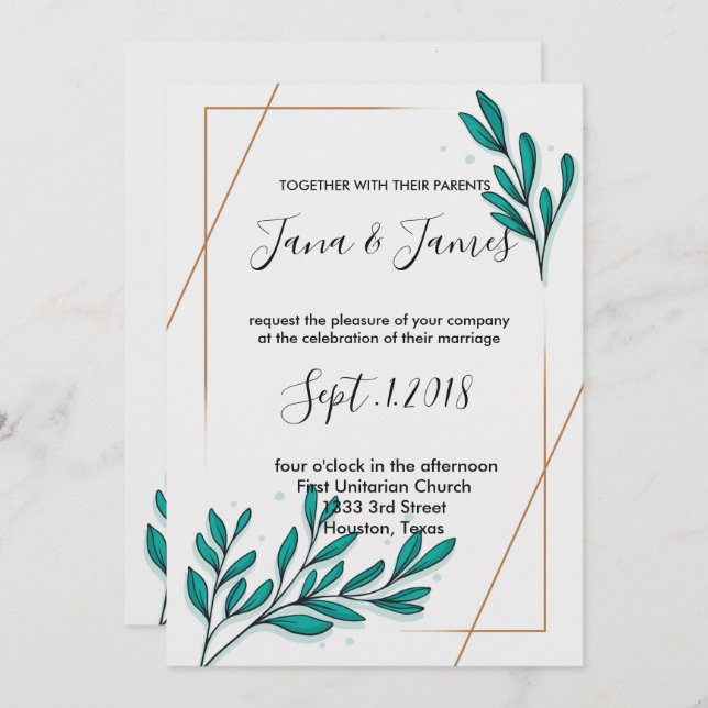 Greenery Floral Gold Foil Leaves Invitation (Front/Back)